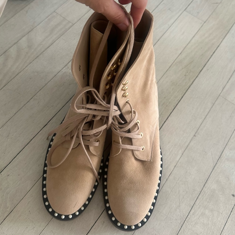 NEW! STUART WEITZMAN boots beige suede pearl sz 7.5 RARE! MAJE IRO ZADIG SANDRO